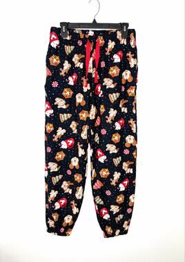 Old Navy x Disney Flannel Jogger Pajama Pants Womens Sz M Cookie Party Christmas